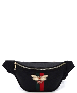 Queen Bee Stripe Fanny Pack Waist Bag AD056B BLACK